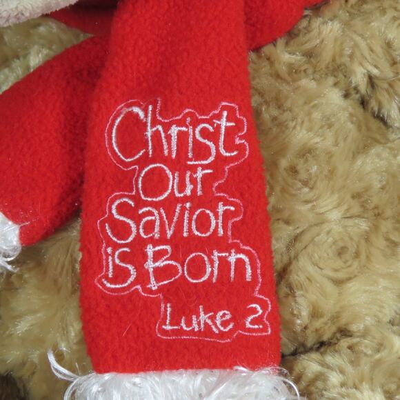 Fiesta Christian Christmas Bear Plush 21" with Santa Hat & Scarf Stuffed Animal - Picture 8 of 16